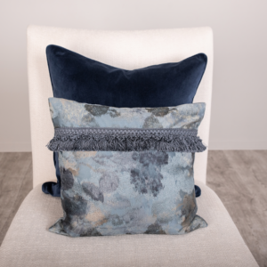 “In To The Blue” Square Embroidered Sateen Cushion with Feather Inner