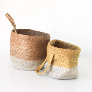 Fair Trade Two Tone Wall Basket – Natural – Small
