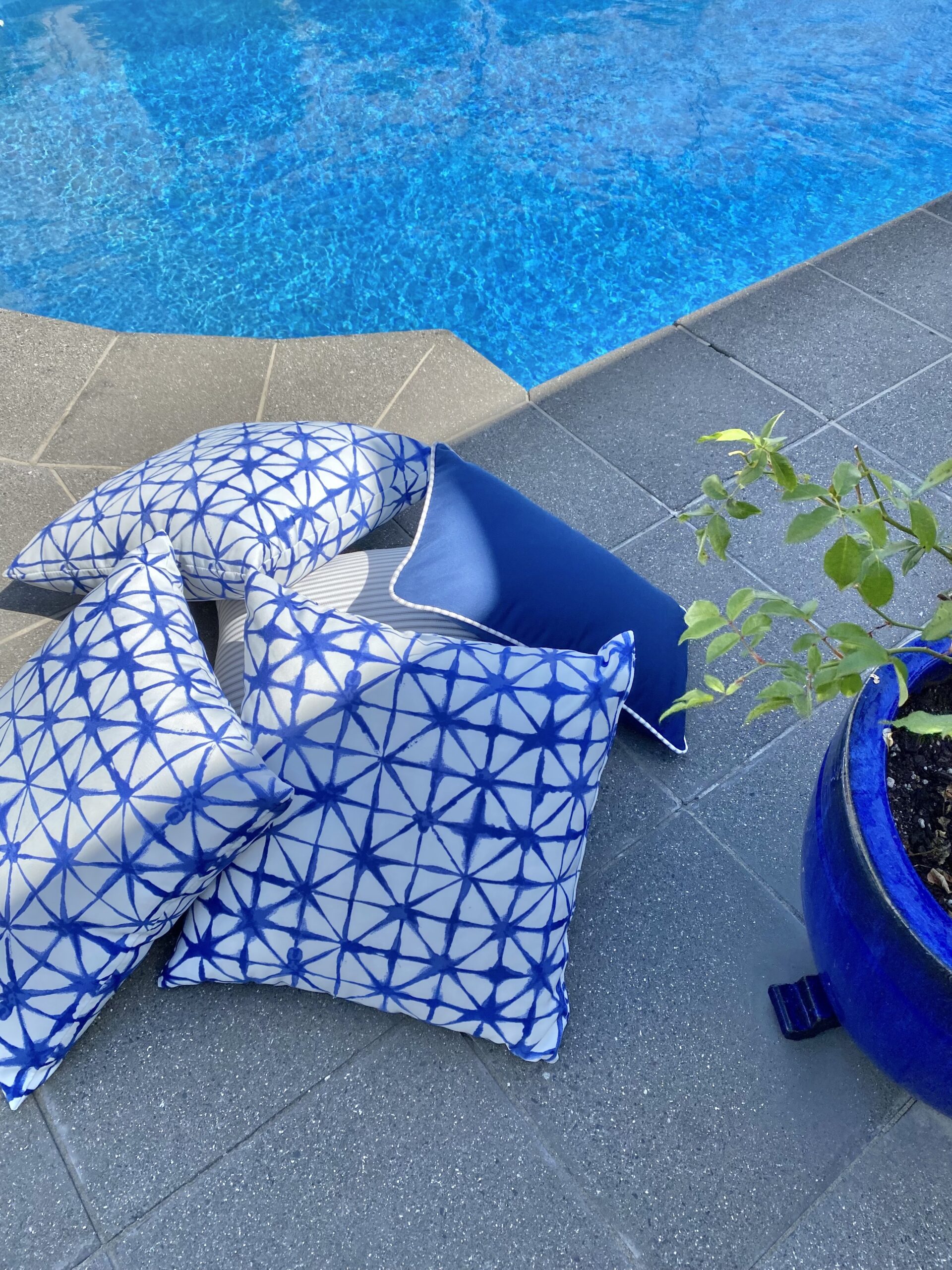 Blue White Geometric Outdoor Cushions