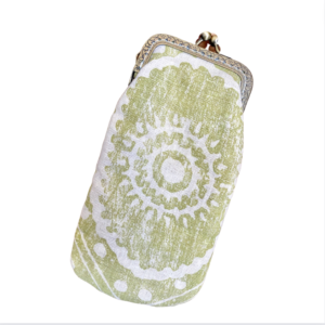 Handmade Linen Print Glasses Pouch – Avocado Green