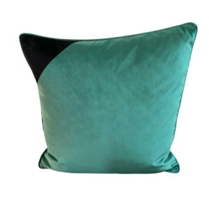 “Green with Envy” – Green Velvet Piped Cushion with Black Insert (Left)