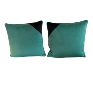 “Green with Envy” – Green Velvet Piped Cushion with Black Insert (Right)